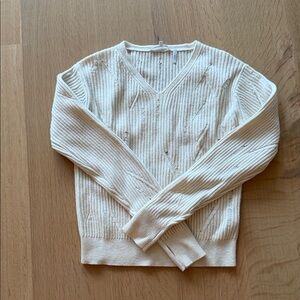 Helmut Lang Cream V-Neck Ribbed Sweater - Women